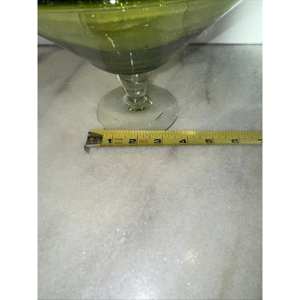 VINTAGE HANDBLOWN Green Glass with clear Footed‎ Base Serving BowlGW993
